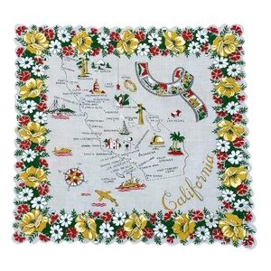 Vintage 1950’s Handkerchief Map of California MCM